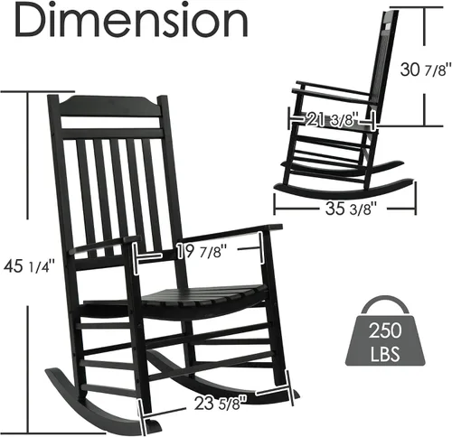 Vista 2 de Kozyard Mecedora de madera, silla mecedora de madera maciza para exteriores con respaldo alto y asiento de listones, mecedora ergonómica