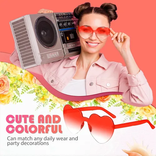 Vista 5 de JDHXBMW 12 Pairs Heart Shaped Sunglasses Candy Color Rimless Fun Heart Sunglasses for Women Men Party Favors