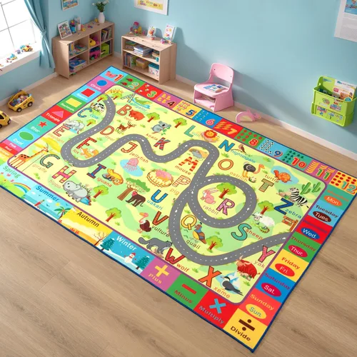 Vista 8 de Terrug Alfombra infantil para sala de juegos, antideslizante, lavable, mapa educativo de la ciudad para el aula, alfombra