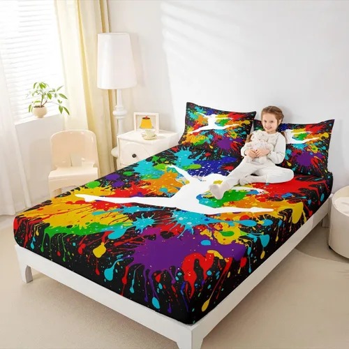 Vista 6 de Erosebridal Sábana bajera ajustable de gimnasia con bolsillo profundo para niñas y niños, tamaño individual, juego de ropa de cama deportiva
