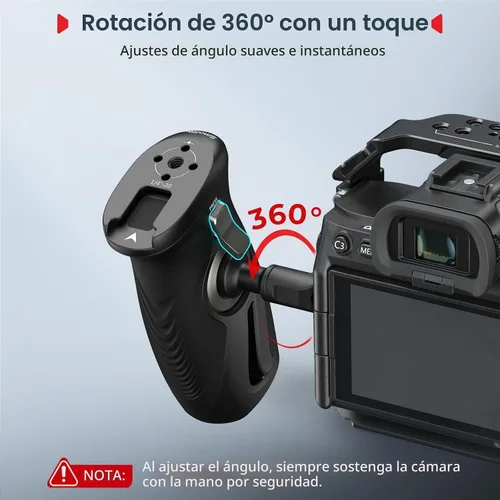 Vista 2 de SMALLRIG Manija lateral giratoria de botón pulsador con tornillos de 1/4"-20, para mano izquierda y derecha, manija lateral giratoria 360°