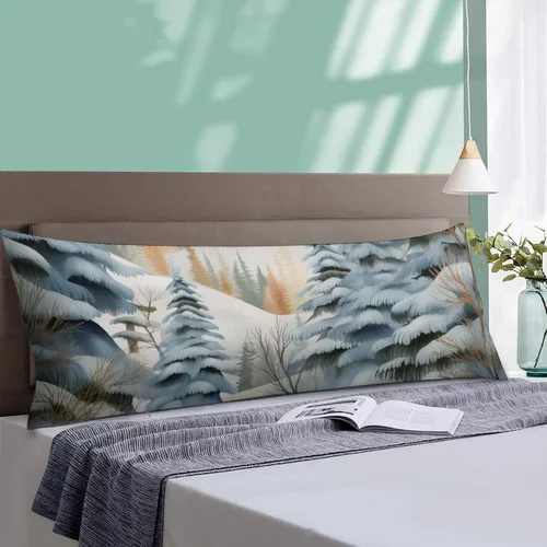 Vista 4 de Funda de almohada corporal de invierno con diseño de pájaros en el bosque, decorativa, larga, con cremallera, para decoración de sofá, sofá, 20 x 54