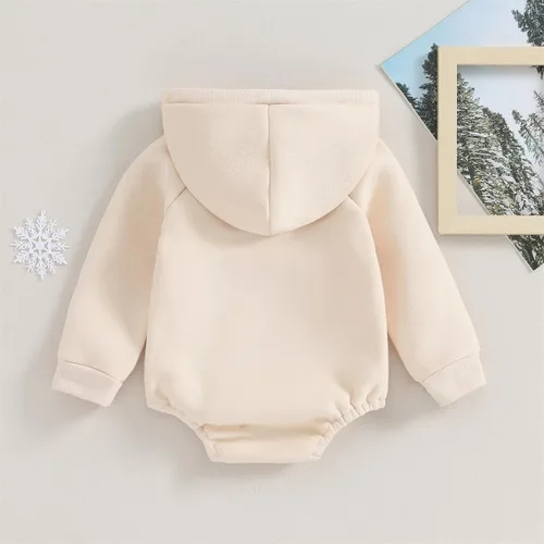 Vista 6 de Hoanselay Ropa de otoño e invierno para recién nacido, sudadera con capucha, mameluco de manga larga, mameluco cálido y sólido