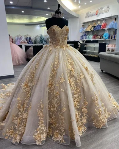 Vista 5 de Zhangyo Vestidos de quinceañera sin tirantes Vestido de bola Puffy Tulle Dulce 15 16 Vestidos Laca con cuentas Vestido de membrillo CXL087