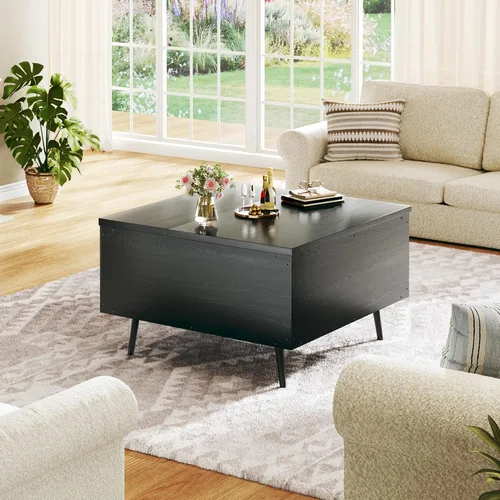Vista 7 de HUAHUU Mesa auxiliar elevable, cuadrada de 31.5 pulgadas, con almacenamiento, mesa de centro con compartimento oculto grande, mesa central con mesa