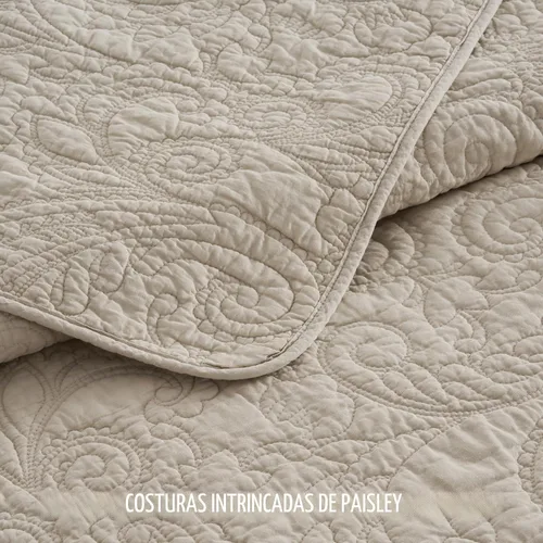 Vista 3 de EVERGRACE HOME - Juego de edredón de cachemira 100% algodón, tamaño King Lino Paisley Beige