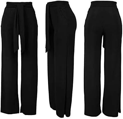 Vista 4 de VOIKERDR - Pantalones de trabajo largos, elásticos, pierna recta, cintura alta con cinturón, para mujer