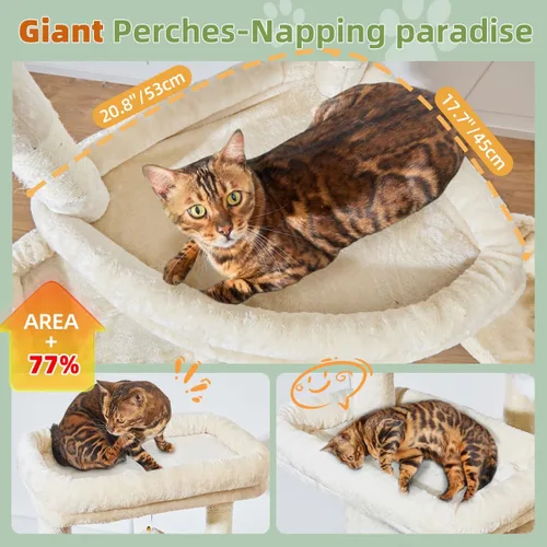 Vista 3 de Taoqimiao - Árbol para gatos de 71 pulgadas para gatos grandes de 20 libras +, 3 perchas gigantes, torre de árbol para gatos de varios niveles