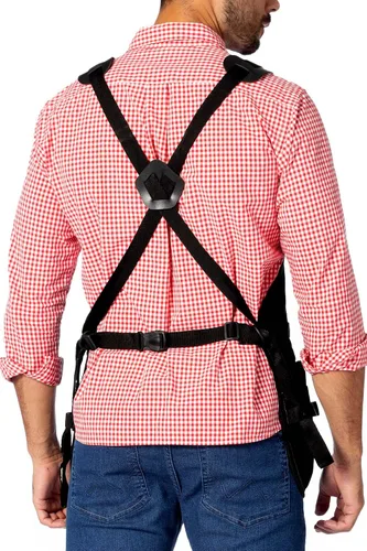 Vista 4 de Delantal para herramientas, soporte magnético para puntas, espalda cruzada, 18 bolsillos, color negro Oxford Canvas, Quick-Release Buckle, Double