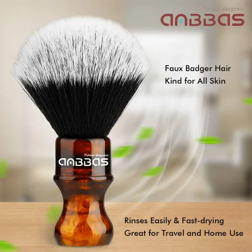 Vista 2 de Anbbas Cepillo de afeitar sintético de tejón con mango de resina, cerdas de nailon, cepillo de espuma para el cabello, para viajes, afeitado Ámbar