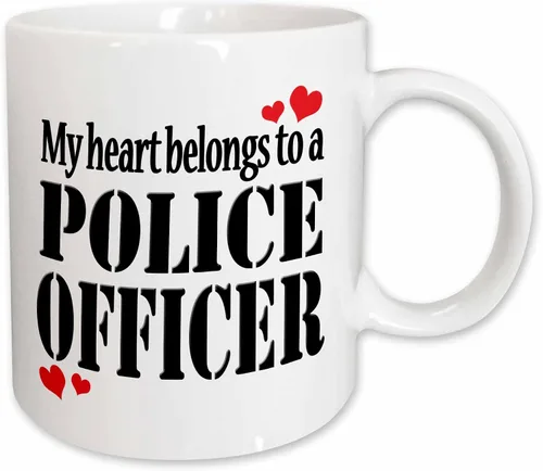 Vista 10 de 3dRose Taza de cerámica My heart belongs to a policer, azul/blanco