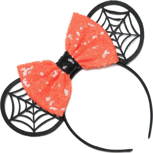 Vista 4 de CLGIFT Orejas de Minnie Mouse de Halloween, orejas de Minnie Naranja, orejas de Mickey Mouse negras, disfraz de Halloween.