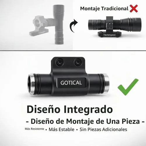 Vista 3 de Gotical Linterna de montaje en riel de 500 lúmenes con interruptor de presión remoto, haz blanco de 1 modo, montaje integral y cargador incluidos
