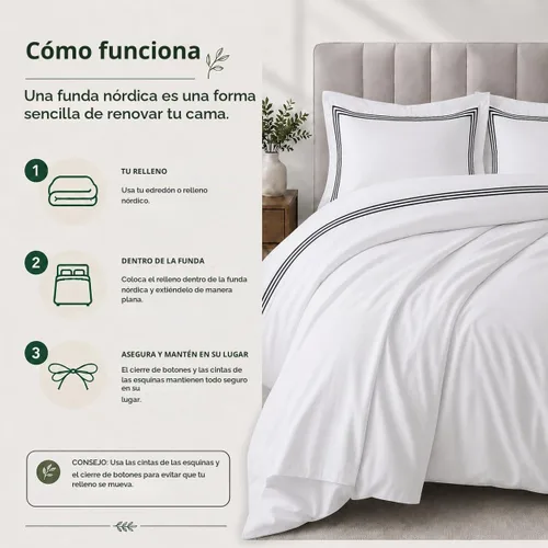 Vista 4 de Royal Tradition - Juego de funda de edredón de 2 piezas de percal (individual/individual XL, negro) Adeline con funda de almohada bordada