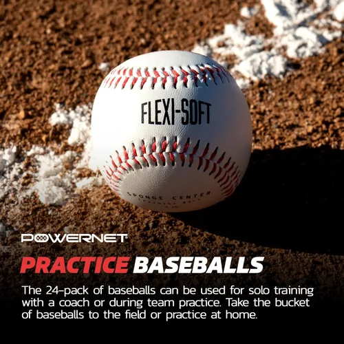 Vista 4 de PowerNet Baseball Bundle, Padded Bucket with 24 Practice Baseballs or Flexi-Soft Training Balls, Portable Pitching & Batting Practice Equipment