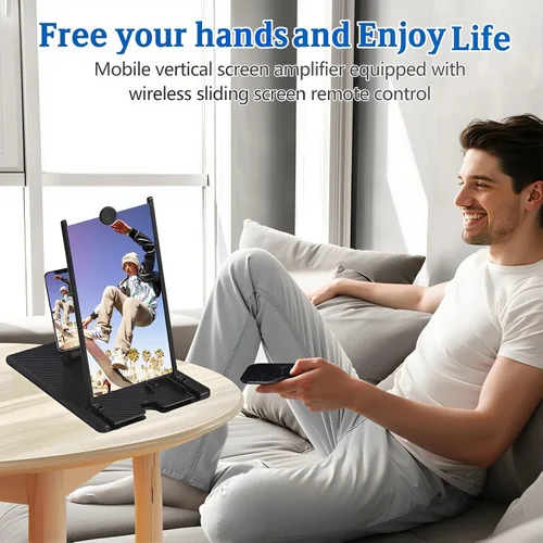 Vista 7 de Lupa de pantalla de 14 pulgadas para teléfono celular con control remoto Bluetooth, proyector ampliador de pantalla de aumento 3D HD para películas
