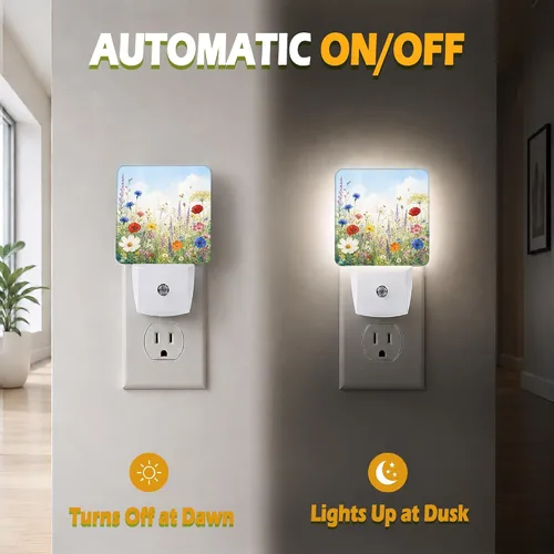 Vista 4 de Wildflower Meadow Garden Plug in Night Light - Botanical Floral Nature Decorative Accent Light, Dusk to Dawn LED Night Light with Light Sensor for