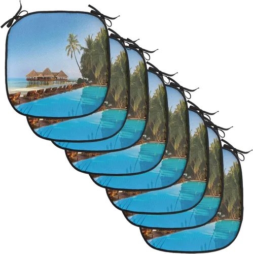 Vista 124 de Lunarable Cojín para silla costera, diván del desierto, descanso solitario, vacaciones, tropical, resort playa, ocio, asiento acolchado para cocina
