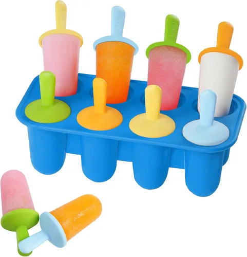 Vista 13 de Miaowoof Moldes de paletas para bebés con palillos, 8 cavidades de silicona para hacer paletas de hielo para bebés leche materna para alivio
