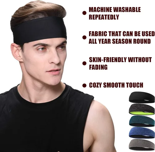 Vista 5 de Braylin Paquete de 5 diademas deportivas para hombre, diademas transpirables para fitness, absorben el sudor, elásticas