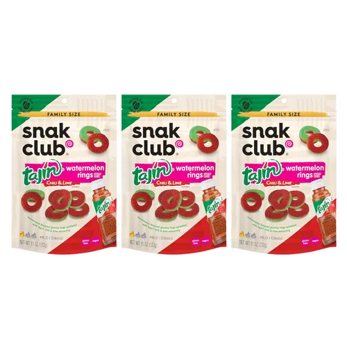 Vista 22 de Snak Club Tajin Anillos de Manzana, Bocadillos Gomosos Dulces y Sabrosos, Tamaño de Aperitivo de 2.5oz, 12