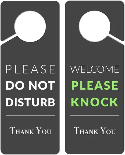 Vista 5 de Letrero para colgar puerta, paquete de 2 (impreso en ambos lados), plástico de PVC de 9.3 x 3.5 pulgadas, letrero con texto en inglés «Please Do Not