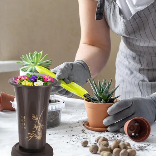 Vista 6 de Macetas de orquídea de cerámica con platillo, juego de 2 macetas grandes para interiores, color arcilla morada, macetas de vivero para plantas