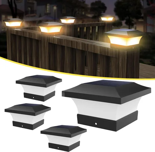 Vista 22 de T-SUN - Luces solares de poste, luces impermeables al aire libre para postes de madera de 4 x 4, iluminación LED blanca de 6000K, para cubierta