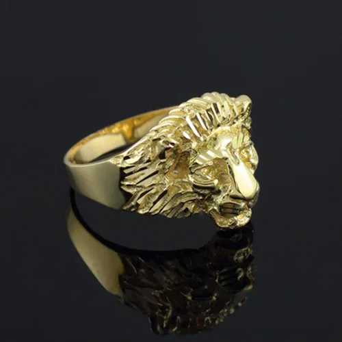 Vista 2 de Animal Kingdom - Anillo de oro de 14 quilates con cabeza de león