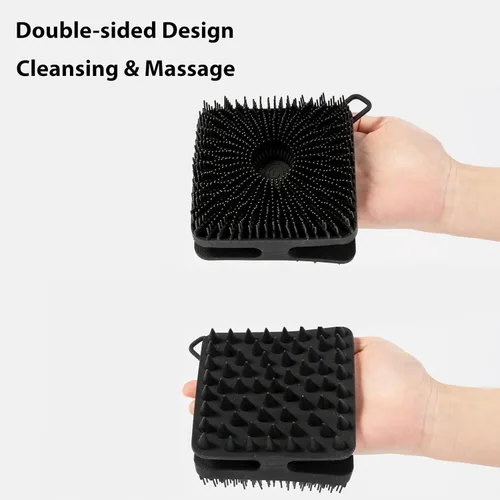 Vista 4 de 2 piezas cepillo exfoliante corporal de silicona, cepillo de champú corporal de silicona, esponja de silicona suave para piel sensible, masajeador