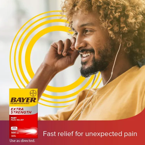 Vista 2 de Bayer Aspirina extra fuerte, aspirina 500 mg, pastillas para aliviar el dolor, reductor de fiebre y alivio del dolor de cabeza para adultos, 100