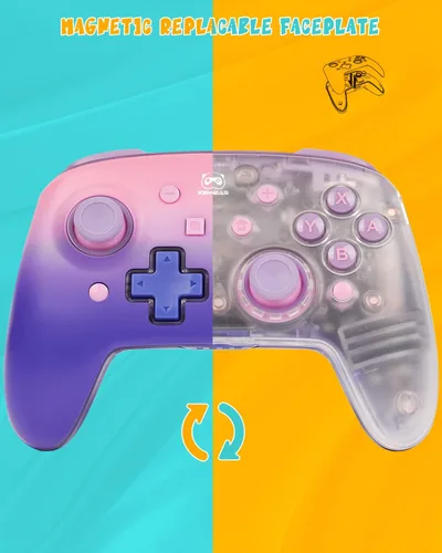 Vista 3 de Wireless Controller for Nintendo SwitchOLEDLite, 2 Magnetic Gorgeous Faceplates Fancy LED Lights 850mAh Big Battery Turbo Back Mapping Buttons