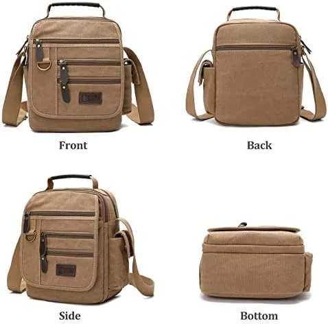 Vista 3 de Bolso bandolera de lona para hombre, bolso bandolera pequeño, bolso de trabajo, multifunción, vintage