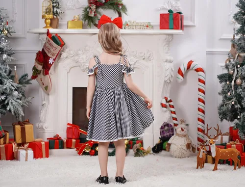 Vista 12 de IDOPIP Vestido de fiesta de Navidad para mujeres y niñas, vestido de tutú a cuadros rojos con capa con capucha, disfraz familiar a juego