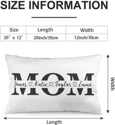 Vista 2 de Fundas de almohada lumbar personalizadas para el Día de la Madre con nombres de los niños, 12 x 20 pulgadas, funda de cojín rectangular decorativa