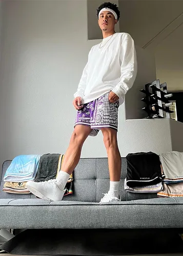 Vista 7 de DIOTSR Pantalones cortos de malla de cachemira para hombre, pantalones cortos casuales con gráficos retro, pantalones cortos atléticos para correr