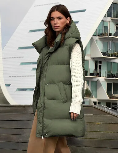 Vista 3 de Fiona Jolin Chaleco largo acolchado con capucha para mujer, abrigos de invierno acolchados sin mangas, chaquetas hinchadas