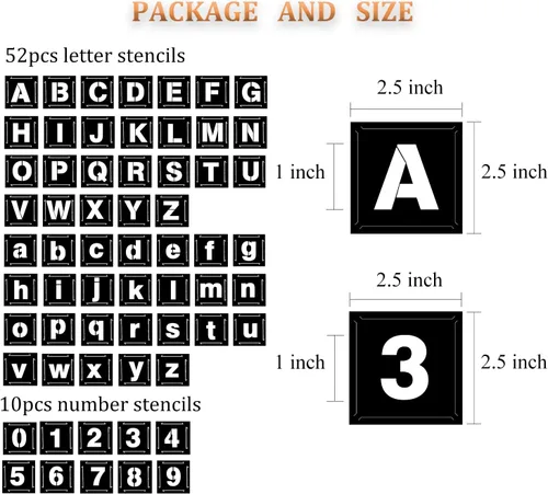 Vista 2 de Eage Plantillas de letras de 1 pulgada para pintar, 62 plantillas de números de letras de plástico reutilizables, kit de plantillas entrelazadas