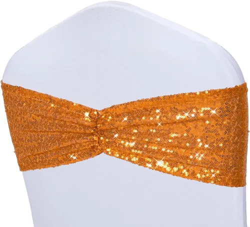 Vista 16 de Poise3EHome Bandas de silla de lentejuelas negras, bandas para sillas plegables para decoraciones de boda, ceremonia, banquete, 10