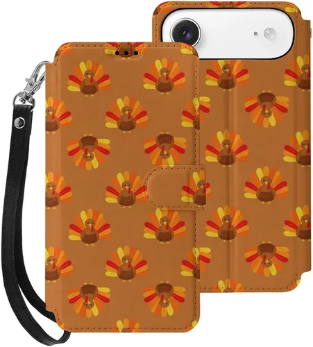 Vista 32 de SWEET TANG Compatible with iPhone 17 Pro Wallet Case Women PU Leather Shockproof Protective Folio Flip Cover (Cute Thanksgiving Turkey Maple Leaf)
