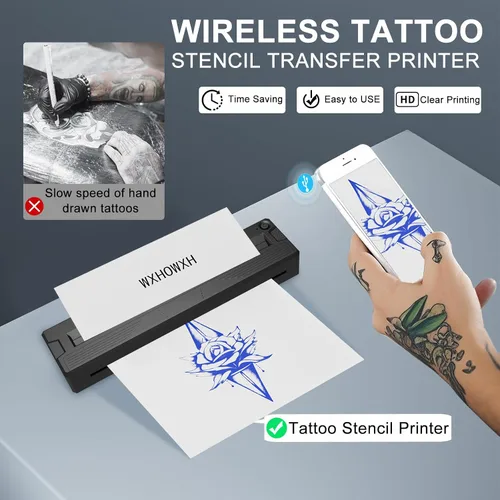 Vista 5 de Impresoras portátiles inalámbricas para viajes, impresora mini térmica Bluetooth sin tinta de 300 DPI compatible con Android, iOS y laptop