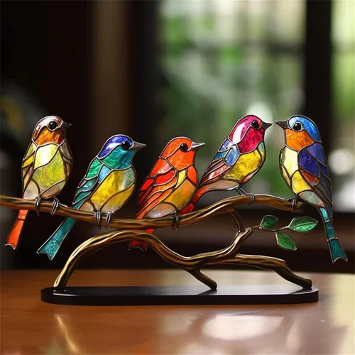 Vista 7 de 2023 Nuevos Pájaros De Metal Teñido En Rama Adornos De Escritorio, Adornos De Mesa De Pájaros De Metal Planos De Doble Cara Coloridos, Estatua De