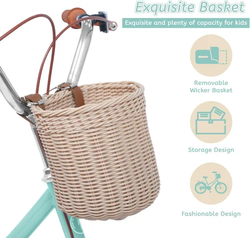 Vista 6 de Bicicletas para niñas de 8 a 12 años, bicicleta para niñas de 20 pulgadas con canasta, bicicletas ligeras para niños con freno en V delantero +