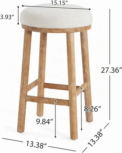 Vista 2 de Christopher Knight Home Aubrie - Juego de 2 taburetes de bar redondos de tela Boucle para isla de cocina, silla de comedor de madera sin espalda