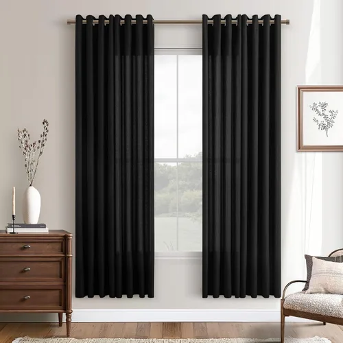 Vista 74 de Cortinas de avena con ojales DUKIYO de 96 pulgadas de largo para sala de estar, comedor, juego de 2 paneles, cortinas de arena y beige