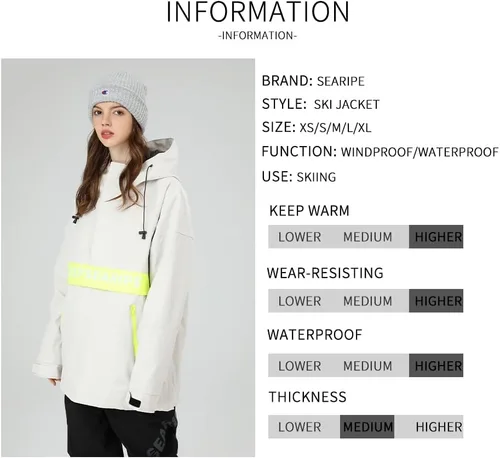Vista 6 de SEARIPE Chaqueta de esquí para mujer, con capucha, para nieve, impermeable, para usar al aire libre