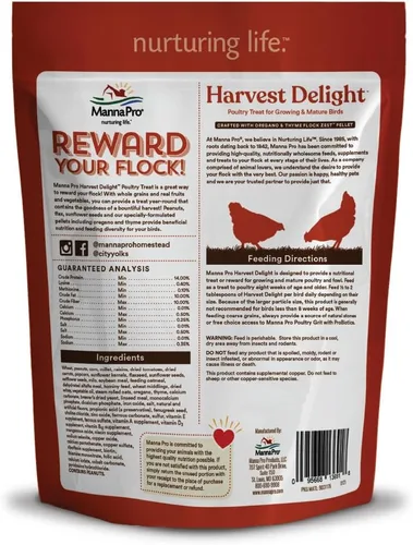Vista 2 de Manna Pro Harvest Delight - Golosina para Pollos de Ingredientes Integrales - Mezcla Harvest de Granos, Pasas, Tomates, Zanahorias, Semillas