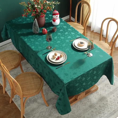 Vista 2 de SASTYBALE Mantel de Navidad rectangular, mantel de jacquard a prueba de derrames y resistente a las arrugas, con patrones de árbol de Navidad