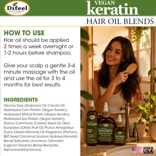 Vista 7 de Difeel Mezcla de aceite de queratina vegana para el cabello, antiencrespamiento y brillo, 8 onzas