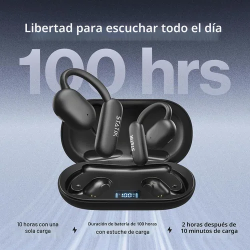Vista 4 de Statik Aktive - Auriculares Bluetooth de oreja abierta, inalámbricos, carga rápida y batería de larga duración de 10 horas, ajuste seguro cómodo